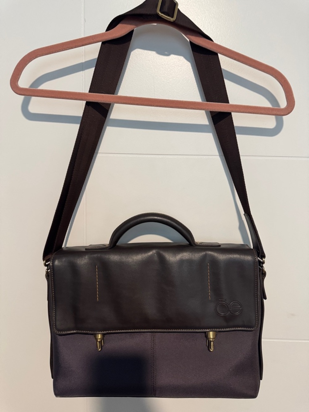 Men's Black & Dark Gray Messenger Bag with Top Handle